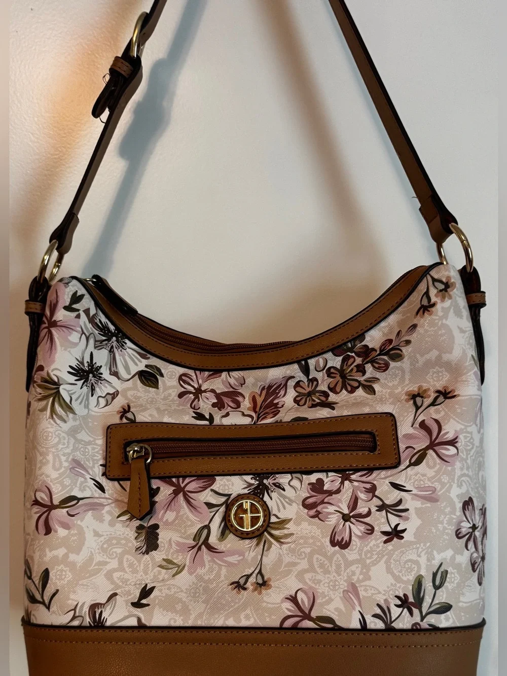 Giani Bernini Floral Print Shoulder Bag Blush Pink Brown Hobo Purse - Picture 5 of 13